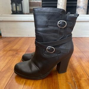 Style & Co. Ameliya Faux Leather Black Chunky Heel Boots